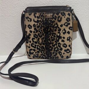 Coach Leopard Print Crossbody Bag with Black Trim